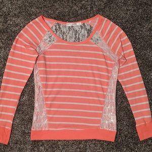 Coral Lace Striped Top